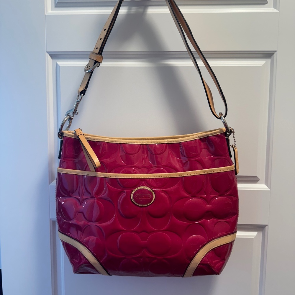 Coach Peyton Embossed Patent Leather Shoulder Bag in Pink